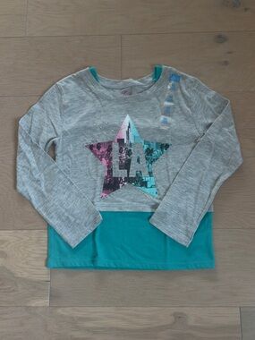 The Children’s Place Girls Gray Long-Sleeve Teal & Multicolor Star LA sz M/ 7/8